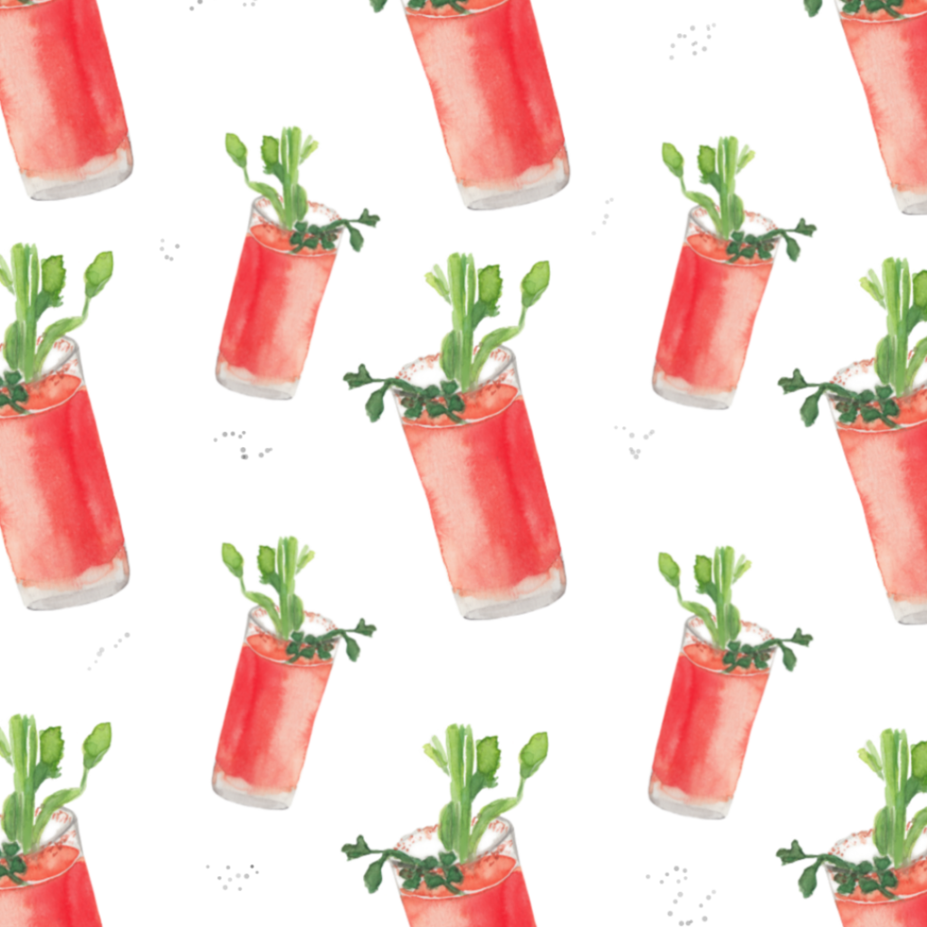 Watercolor pattern of bloody mary cocktail