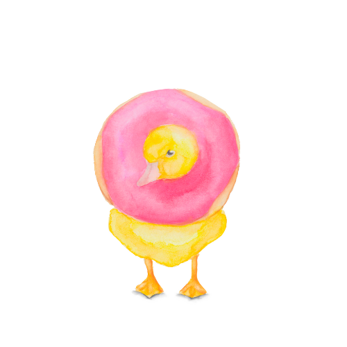 Watercolor donut illustration on a baby duck