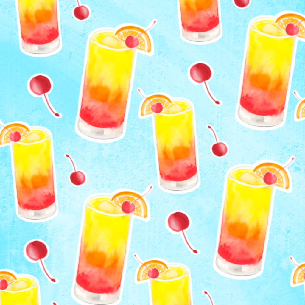 Watercolor tequila sunrise cocktail pattern