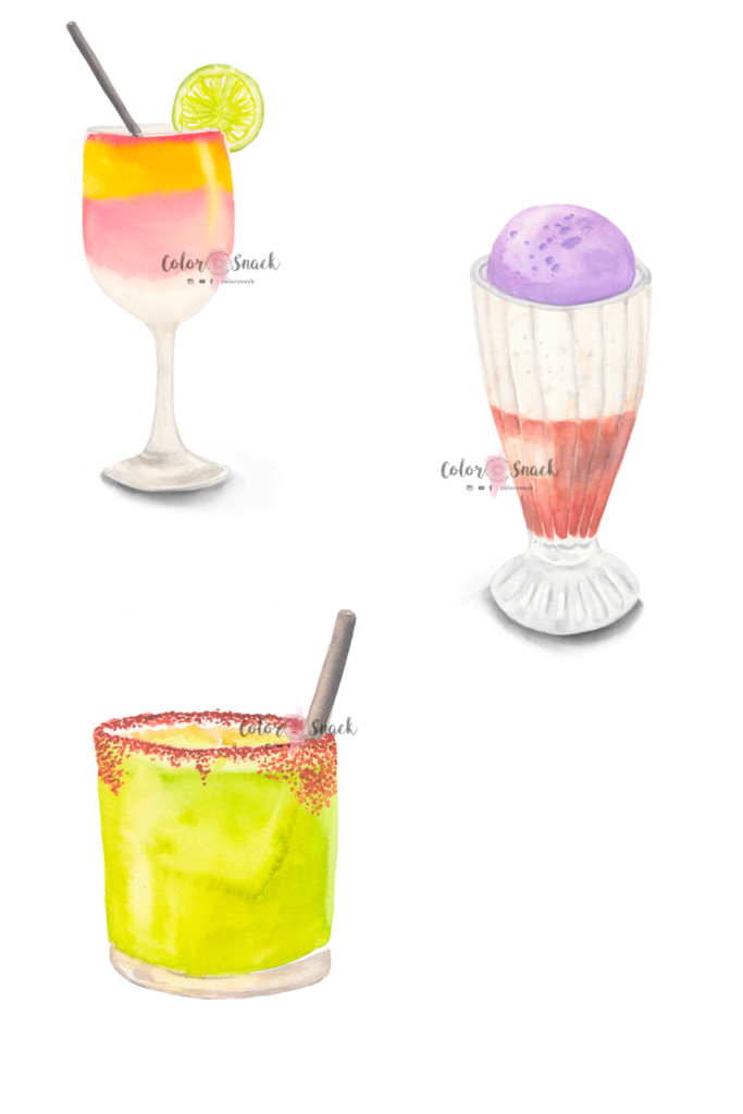 Watercolor cocktails and drinks illustrations