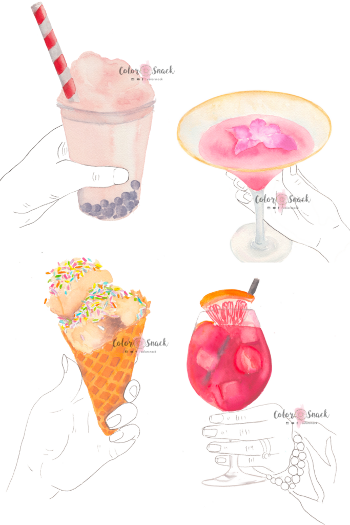 Watercolor cocktails illustration