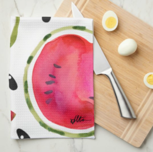 watercolor watermelon tea towel