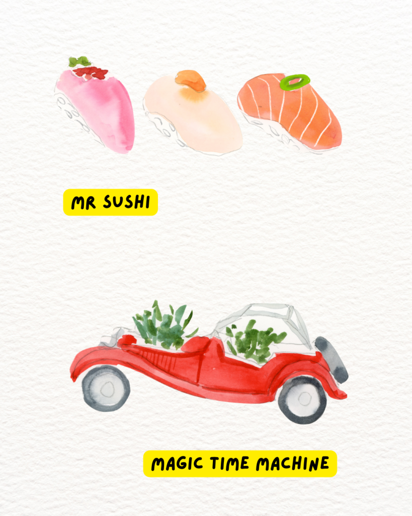 Watercolor Illustration of sushi.