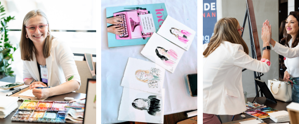 Live painting. Live painter at wedding, live painting brand activation. Watercolor portraits live painting.