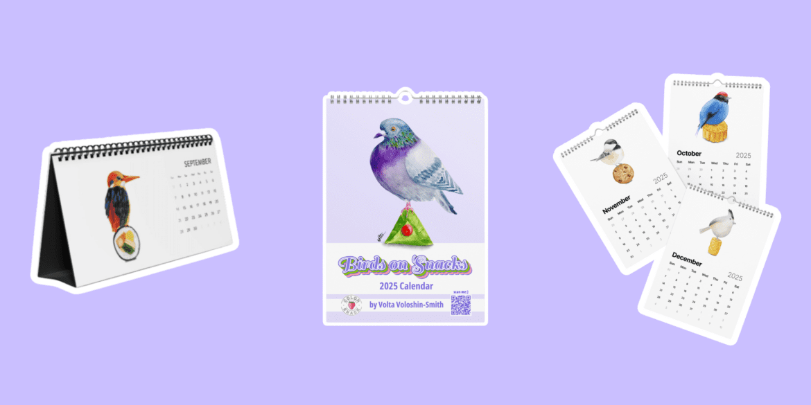 birds on snacks watercolor illustrations for bird lovers. calendar 2025